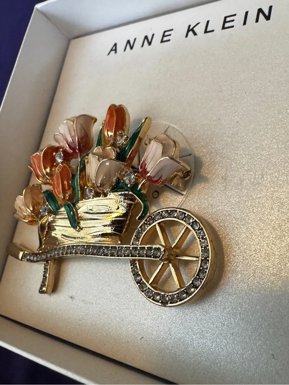 Anne Klein Gold-Tone Flower Cart Brooch NWT